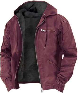 Generic Mens Fleece-Lined Zip Up Hoodie Jacket Thick Hooded Jacket Athletic Winter Warm Sweatshirt, Burgundy, XXL