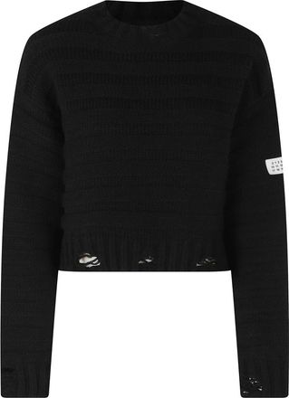Maison Margiela Truien & Vesten, Dames, Zwart, S, Leer, Gedetailleerde Cropped Sweater