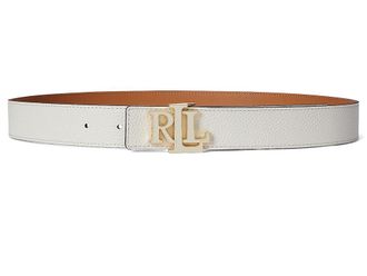 Lauren Ralph Lauren Logo Reversible Pebbled Leather Belt Womens Belts Soft White/Classic Caramel : MD (34 Waist)