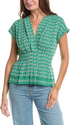 Max Studio Short Sleeve Pleat Front Blouse