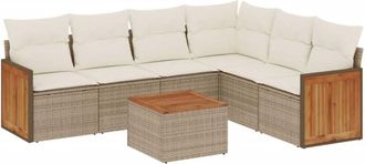 vidaXL Vidaxl - Set Sof&aacute;s De Jard&iacute;n 7 Piezas Y Cojines Rat&aacute;n Sint&eacute;tico Beige