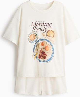 H&M Bedruckter Pyjama - Cremefarben/Morning Society