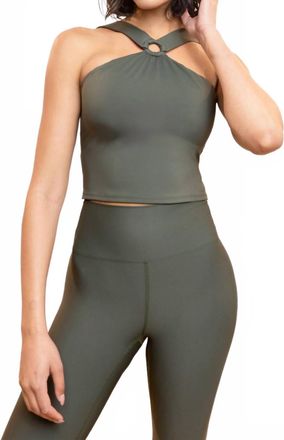 Heroine Sport Halter Neck Active O-Tank Top In Sage