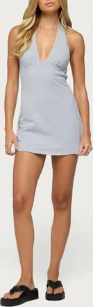 Edikted Rosalynne Ribbed Halter Romper in Gray-Melange at Nordstrom, Size X-Small