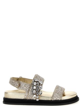 Jimmy Choo London Gold Textile Flat Womens Sandals