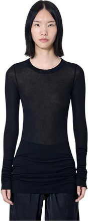 Rick Owens Tops, Dames, Zwart, XS, Long Sleeve Sheer Knit Top