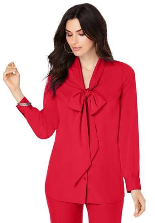 Roaman's Long Sleeve Bow Blouse in Vivid Red at Nordstrom, Size 32