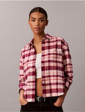 Calvin Klein Jeans Calvin Klein Womens Plaid Flannel Shirt - Red - XS