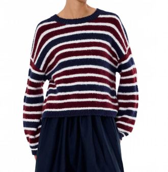 French Connection Chunky Alpaca Crew Neck Pullover In Cabernet/royal Blue