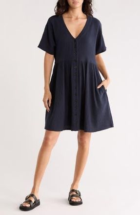 Madewell Lightspun Button Front Minidress in Dark Navy at Nordstrom Rack, Size X-Small