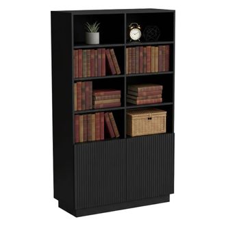 Dmora Librer&iacute;a Miniato, Estanter&iacute;a Con Compartimentos Abiertos Y Dos Puertas, Dise&ntilde;o Moderno Y Minimalista, 172x40 H100 Cm, Color Negro