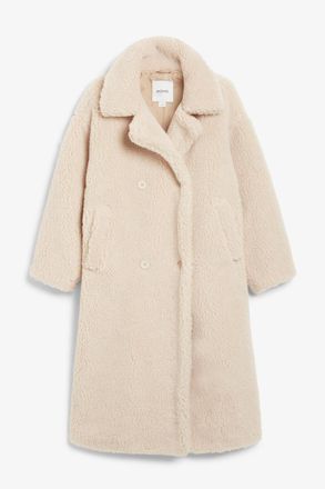 Monki Langer Teddymantel - Beige
