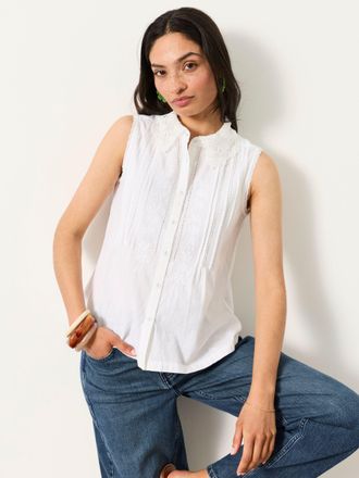 Fat Face FatFace Sarah White Sleeveless Jersey Shirt