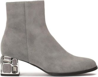 Kazar Grijze su&egrave;de laarzen met decoratieve hak - Dames - Laarzen met Hak - Grijs - 41 EU - Su&egrave;de - Schoenen