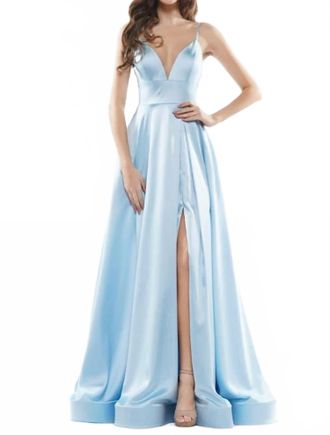 Colors Dress A Line Satin Gown In Light Blue
