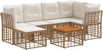 vidaXL Conjunto De Sof&aacute;s De Exterior 7 Uds. Natural Y Crema Poli&eacute;ster Vidaxl