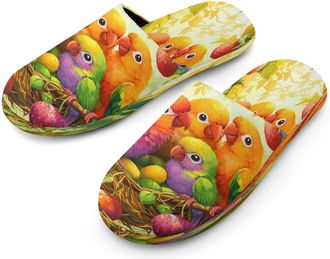Generic Colorful Parrots Birds Mens Cotton Slippers Memory Foam Comfort House Shoes Winter Indoor Slipper for Hotel Casa Spa