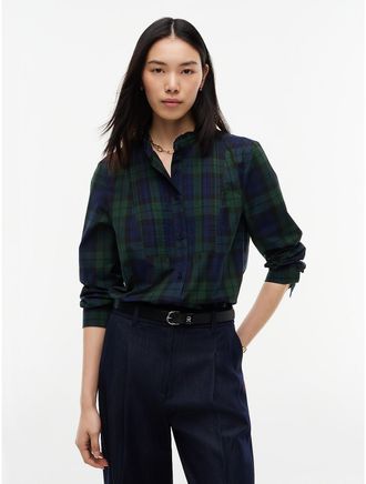 Tommy Hilfiger Womens Relaxed Fit Tartan Tuxedo Shirt - Dark Green - XXL