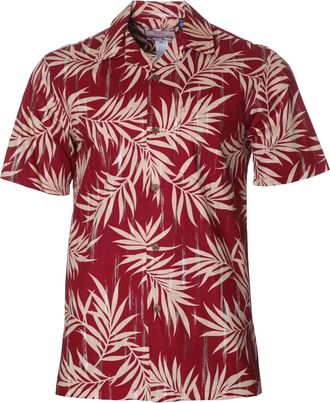Robert J. Clancey Limited Mens Palm Leaves Island Cotton Haiwaiian Shirt, Red, Medium