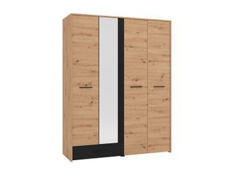 Vente-Unique Armario 4 puertas y 1 caj&oacute;n - Con espejo - L158 cm - Color: Natural y negro - NIPOVA