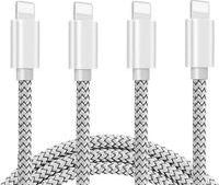 OEM Paquete De 4 Cargadores Para Tel&eacute;fono + Cables Usb Trenzados De Nailon De 3 Metros, Compatibles Con Iphone 11 Pro Max/xs Max/xr/x/8/7/6, Color Plata