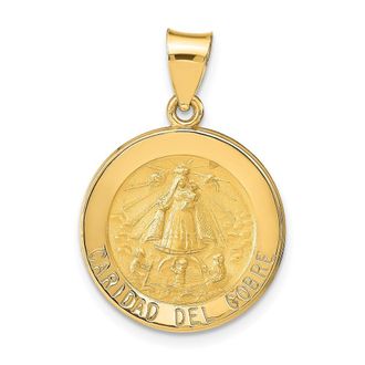 Diamond2Deal 14k Yellow Gold Polished and Satin Caridad del Cobre Medal Hollow Pendant