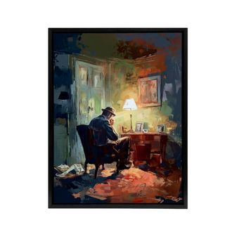 Artery8 Private Detective In His Office Framed Canvas Wall Art Print | Size: W24 x H32