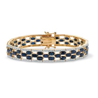 Palm Beach Jewelry 20.66 TCW Blue Genuine Sapphire Diamond Accent Gold-Plated Tennis Bracelet