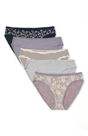 Pact Everyday Classic Fit Bikini 5-Pack in Lavender Petals at Nordstrom, Size Small