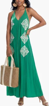 Lascana Halter Neck Embroidered Maxi Dress in Green at Nordstrom, Size 12