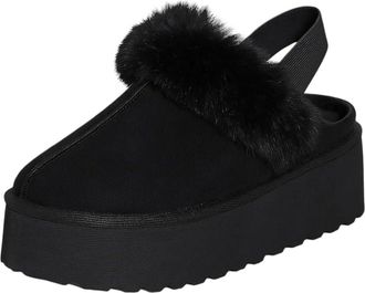 Generic 24890 Womens Faux Fur Lined Mules - Comfortable Platform Slippers with Cozy Fleece Interior - Slip-On Casual Shoes for Indoor and Outdoor Use (Black, 