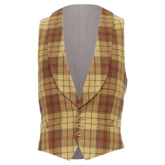 Dries Van Noten Red plaid wool shawl collar waistcoat