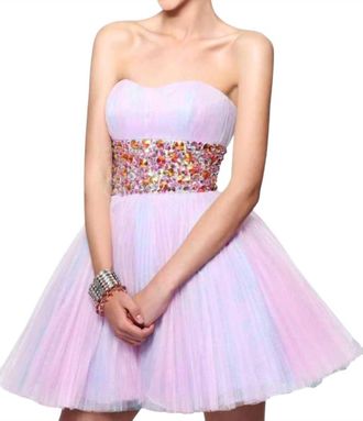 Sherri Hill Strapless Mini Dress In Pink/aqua