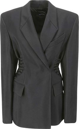 MUGLER Black Corset Detail Single Breasted Blazer Size M