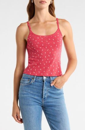 Re/Done Jolie Scallop Trim Cotton Pointelle Crop Tank in Bandana Honeycomb at Nordstrom, Size X-Small
