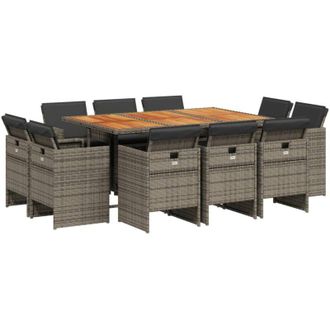 vidaXL Set De Comedor De Jard&iacute;n 11 Pzas Y Cojines Rat&aacute;n Sint&eacute;tico Gris Vidaxl