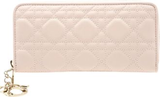 Dior Lady Dior Pink Leather Long Wallet (Bi-Fold) (Pre-Owned)