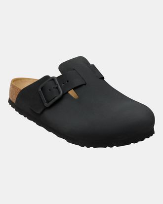 Birkenstock Womens Boston Clogs in Black Leather - Size UK 7.5