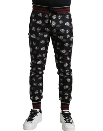 Dolce & Gabbana Mens Ring-Print Silk Jogging Trousers Black
