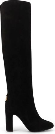 Dolce & Gabbana Zwarte Su&egrave;de Laarzen met Metalen Logo - Dames - Laarzen met Hak - Zwart - 38 1/2 EU - Su&egrave;de - Schoenen