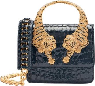 Roberto Cavalli Crocodile Roar Tas met Tijgerhandvat - Dames - Handtassen - Blauw - ONE Size - Leer - Tassen