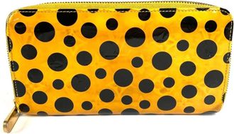 Louis Vuitton Dot Infinity (Yayoi Kusama) Black Yellow Patent Leather Long Wallet (Bi-Fold) (Pre-Owned)