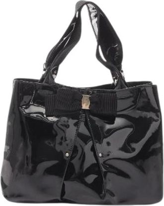 Ferragamo Pre-owned Handbags, female, Black, Size: ONE SIZE Pre-owned Patent Leather Tote Bag - Vara Ribbon Tote Bag