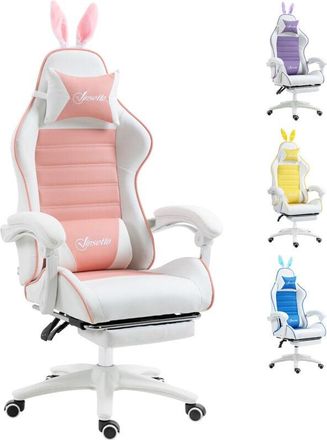 Vinsetto Vinsetto Racing Style Gaming Chair with Footrest Removable Rabbit Ears Pink
