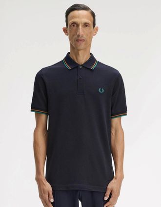 Fred Perry Mens Fred Perry Mens Twin Tipped Signature Polo Shirt - Anchor Grey/Light Ice/Sport Green 85B - Black - Size: 38