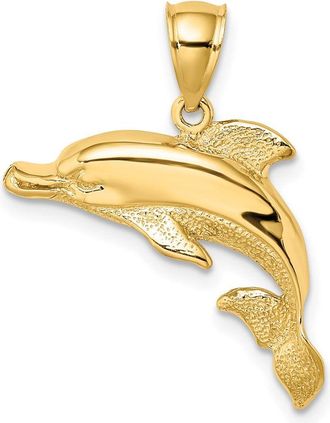 Diamond2Deal 10k Yellow Gold 2-D Polished and Engraved Dolphin Charm Pendant