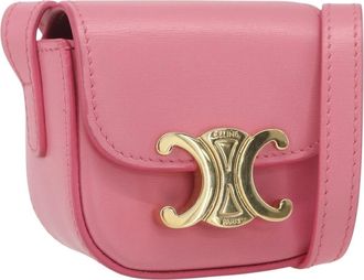 Celine Triomphe Shoulder Smooth Calfskin Pink Leather Handbag (Pre-Owned)