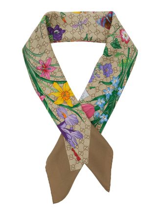 Gucci Womens Silk Twill Scarf Beige Scarfs