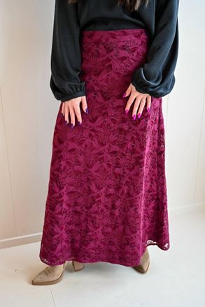 FRNCH Mermaid Avenue Lace Maxi Skirt In Deep Wine