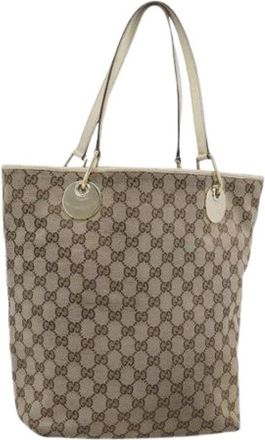 Gucci Pre-owned Vintage GG Canvas Tote - Dames - Vintage Shopper - Beige - ONE Size - Leer - Vintage